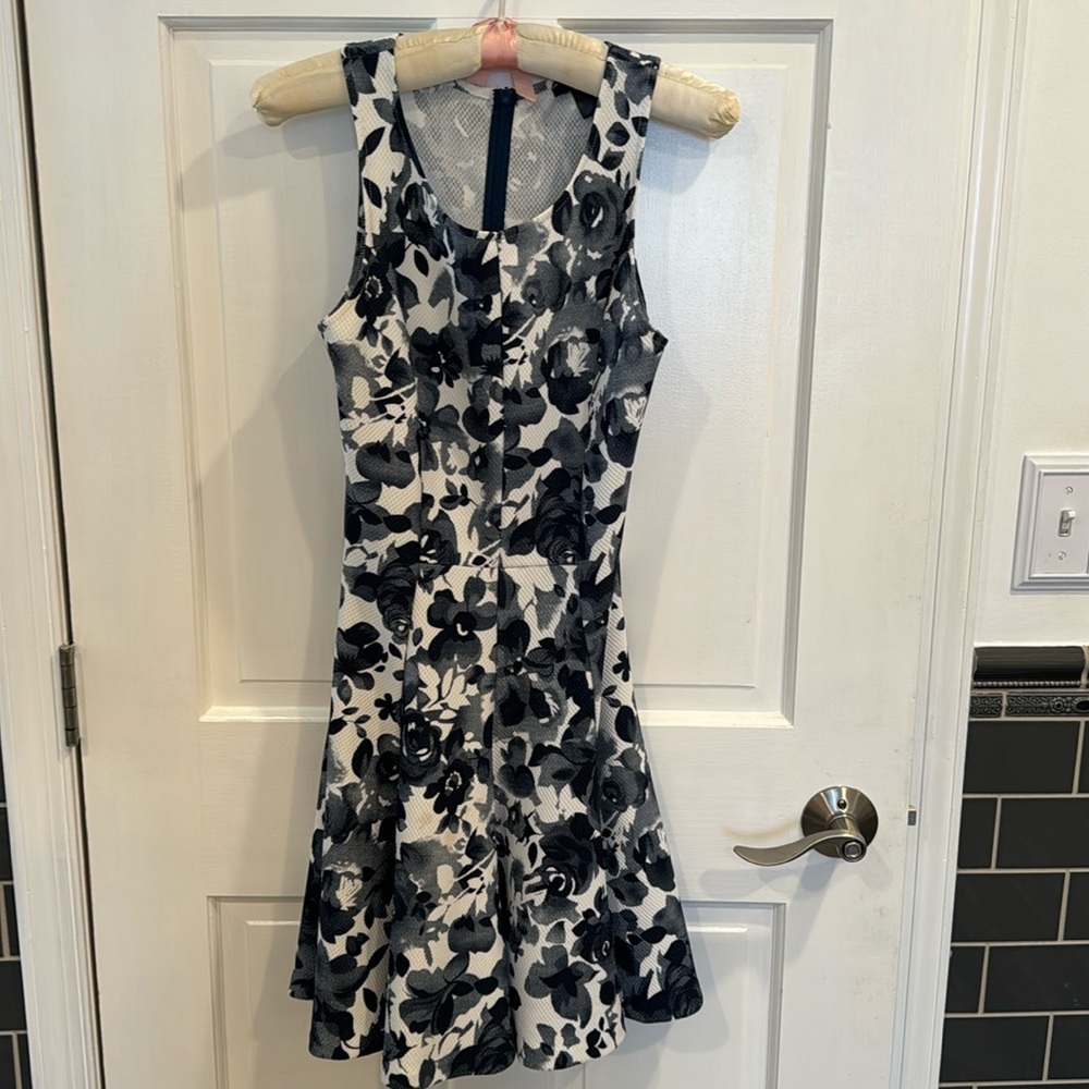 Aqua blue and white floral mini dress